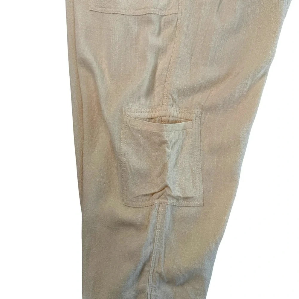 Soft Surroundings Womens Linen Blend Cargo Crop Pants Sz L Beige Boho Coastal